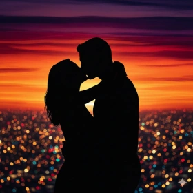 Artistic Silhouette Kiss Between Two Adults