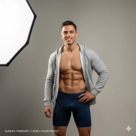 Realistic Fitness Model with Natural Abs and Balanced Physique