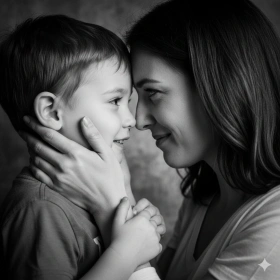 11. Black and White Emotional Mother and Son Portrait