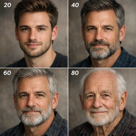 Age Progression Prompt with Beard and Facial Hair Aging