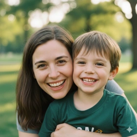 12. Mother and Son Smiling Naturally at Camera