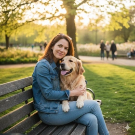 Friendly Dog and Human Sitting Side by Side