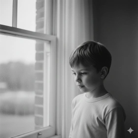 Black and White Boy Photo with Natural Window Light