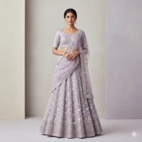 11. Pastel Color Lehenga Portrait with Elegant Background