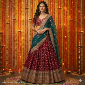 Elegant Diwali Look with Girl in Lehenga and Festive Background