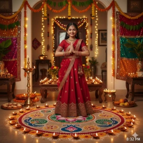 Traditional Girl Diwali Photo with Festive Home Decor