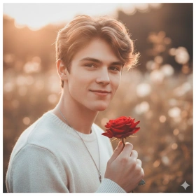 Instagram‑Style Boy Rose Portrait with Soft Glow