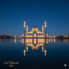 Elegant Eid Mubarak 2026 Mosque Night View