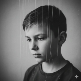 Artistic Black and White Boy Portrait with Grain Effect