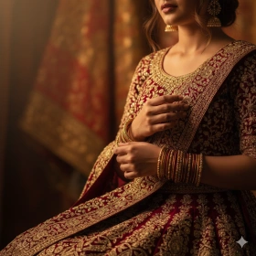 5. Girl in Lehenga with Warm Lighting and Rich Fabric Details