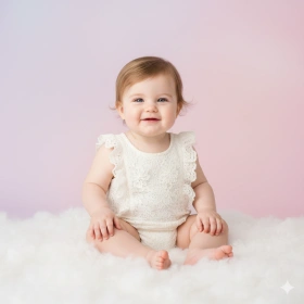 Adorable Baby Girl Photo with Pastel Background