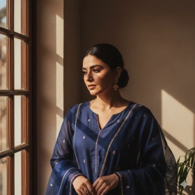 8. Traditional Shalwar Kameez Outfit with Soft Shadows