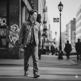 Street‑Style Black and White Portrait of a Boy