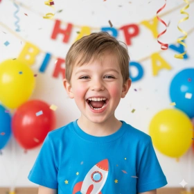 Happy Boy Kid Birthday Photo with Big Smile