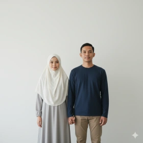 Muslim Couple Standing Side by Side with Calm Expression