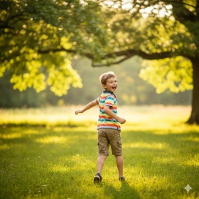 Outdoor Boy Kid Birthday Portrait with Daylight Glow