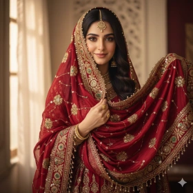 18. Bridal Dupatta Draped Pakistani Style Portrait
