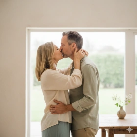 Adult Couple Kiss with Calm and Peaceful Mood