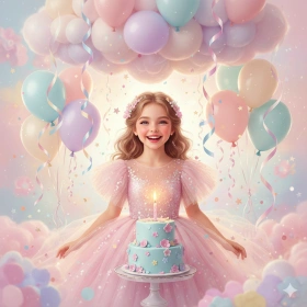 Happy Birthday Girl Portrait with Soft Pastel Decorations