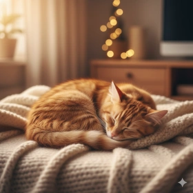 19. Cute Sleeping Cat with Warm Tones