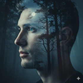 Artistic Double Exposure Man Portrait