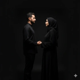 Minimalist Muslim Couple Studio Portrait