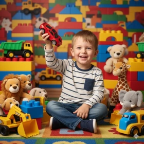 Boy Kid Birthday Photo with Toy‑Themed Background