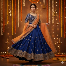 Graceful Girl in Anarkali Suit with Diwali Decorations