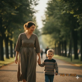 18. Mother and Son Walking Together Candid Photo