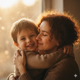 7. Mother Hugging Son with Warm and Loving Mood