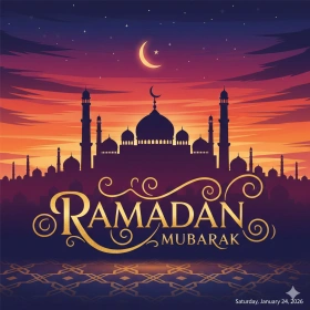 Ramadan Mubarak Image with Mosque Silhouette