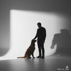 Minimalist Dog and Owner Photo with Soft Lighting
