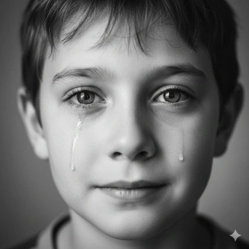 Emotional Black and White Boy Close‑Up Shot