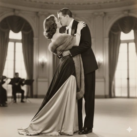 Elegant Adult Couple Kiss with Classic Romantic Style