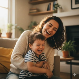 4. Candid Mother and Son Moment with Natural Expressions