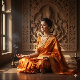 Traditional Saree Look with Peaceful Expression