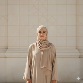 Minimalist Modest Girl Portrait with Holy Mosque Background
