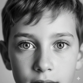 High‑Detail Black and White Boy Face Shot