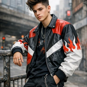 Boy Attitude Look with Jacket and Confident Pose