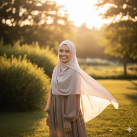 Natural Outdoor Hijab Girl Photo with Daylight Glow