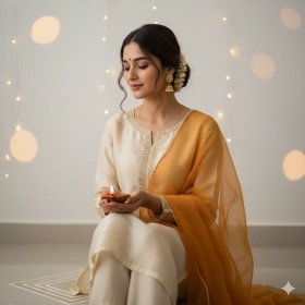 Minimalist Diwali Portrait of Girl with Soft Lighting