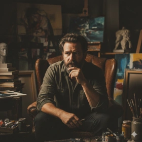 Creative Artist Man in Moody Environment