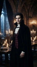 Vampire Lord in a Candlelit Gothic Hall