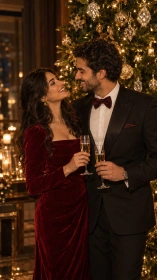 Elegant Red Velvet Christmas Party Portrait
